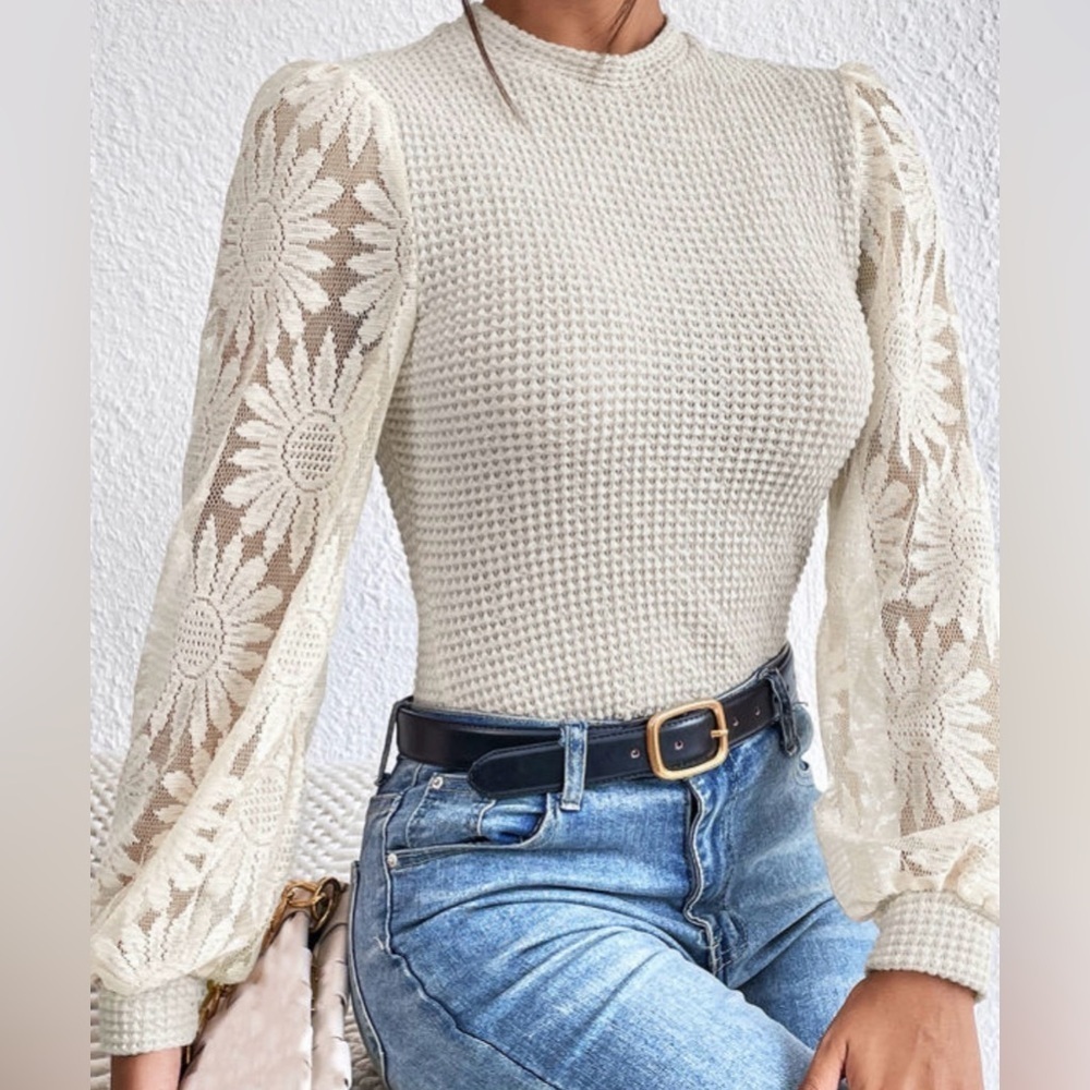 LAST ONE Elegant Cream Lace Sleeve Top